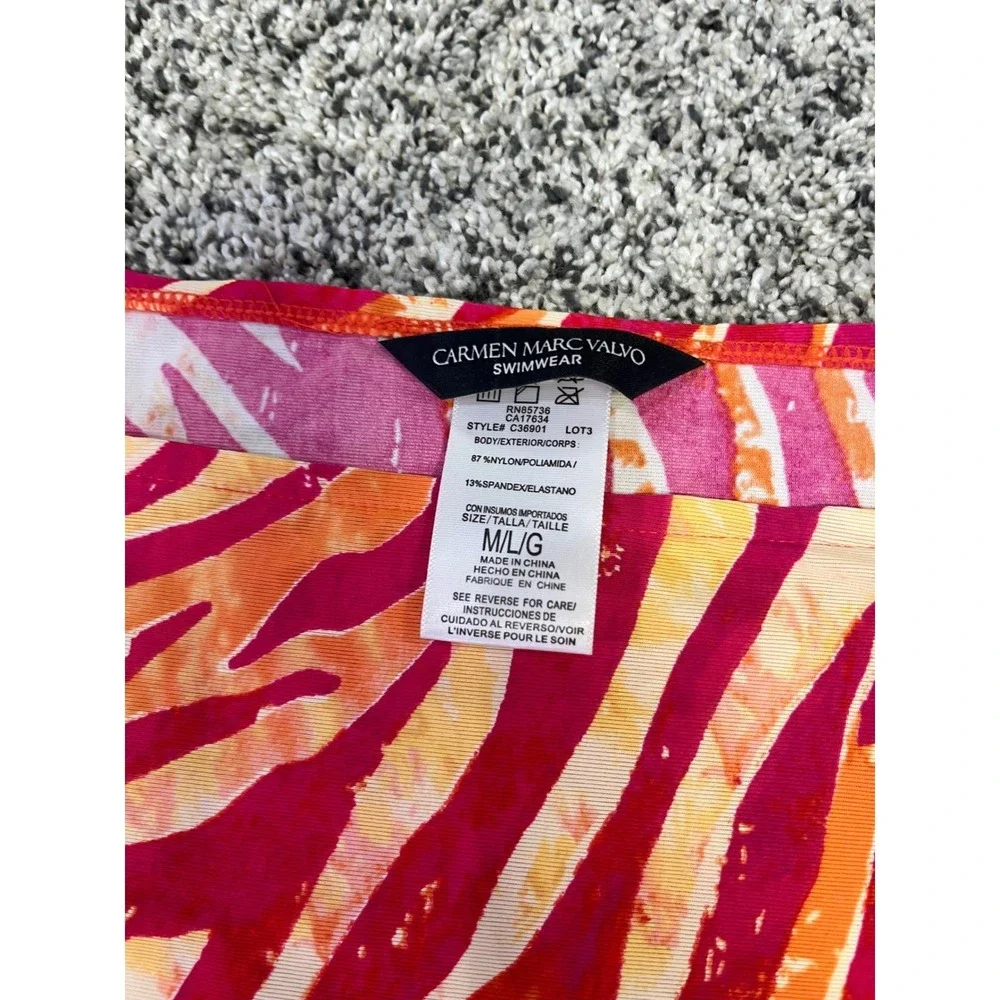 Carmen Marc Valvo Zebra Print‎ Cover Up Dress Orange Pink Swim Kaftan Tunic M L